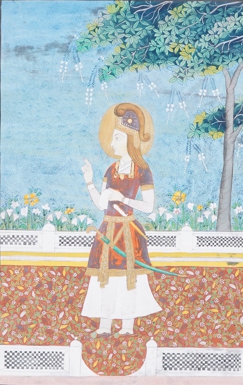 Late 19th century, Indian School, Full length portrait of a figure, inscribed verso ‘Alexander the Great’, gouache, 21.5 x 14.5cm
